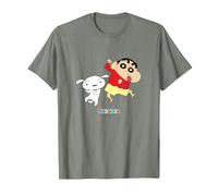 Crayon Shin-Chan Dances! Shin-Chan and Shiro T-Shirt, Homme, Vert Kaki chiné, L