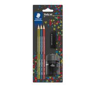 Crayon STAEDTLER Noris 183 HB - lot de 3, gomme et taille-crayon | Forme triangulaire ergonomique en bois recy ntidérapante - Réf. 183 SBK3P1