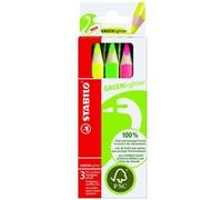Crayon surligneur Stabilo GREENlighter - étui carton de 3 crayons surligneur en bois G