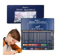 Crayons à aquarelle triangulaire - Ensemble de dessin de couleur en bois, outils de croquis d'artiste | Étui en boîte en métal avec application lisse, riches pigments pour adultes kids coloriage livre