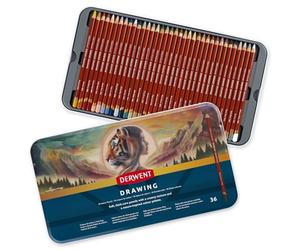 Crayons à dessin Derwent, coffret de 36 dans une boîte en métal, mine ronde de 5 mm, mine de qualité supérieure, texture crémeusee, idéal pour le dessin et le coloriage, 2306557
