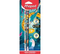 Maped Crayons graphite HB Jungle Fever - 2 crayons, gomme à l'extrémité, guide-doigts ergonomique