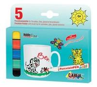 Kreul 16300 - Hobby Line Peintre sur porcelaine, avec pointe de pinceau, set de 5, en jaune, rouge, bleu, vert & noir, pour peindre sur porcelaine, céramique, métal, verre