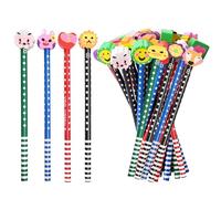 Crayons avec Gomme 50 Pièces Crayons à Papier HB en Bois avec Bande de Couleur de Dessin Animé Aléatoire et Gommes Topper Pochette Anniversaire Enfant pour Fêtes de Fin D'année, Cadeaux de Classe