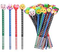Crayons Avec Gomme 50 Pièces Crayons À Papier Hb En Bois Avec Bande De Couleur De Dessin Animé Aléatoire Et Gommes Topper Pochette Anniversaire Enfant Pour Fêtes De Fin D'année, Cadeaux De Classe