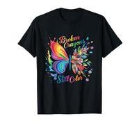 Crayons cassés Still Colors Mental Health Rainbow Butterfly T-Shirt