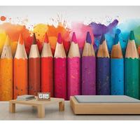Crayons colorés vibrants & peinture Splatter Tapis Mural Grand décor mural pour Art Studio/Kids Room, Art créatif fournitures thème decal 300x230cm (Non autocollant)