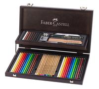 Faber-Castell 110084 Art & Graphic Compendium Set, Ensemble d'artiste vibrant de 53 pièces, Comprend un élégant coffret en bois, organisation à deux niveaux, Crayons de dessin et de coloriage