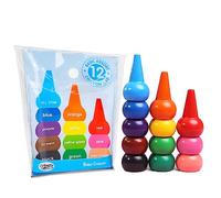 Crayons de Bébé, 12 Couleurs Crayons à Doigts pour Enfants, Peinture à Colorier Faciles à Tenir, Lavables et Sûreté, Jouets Empilables Créatif Cadeau pour Pâques, Tout-Petits, Garçons et Filles