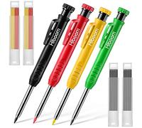 Crayons de Charpentier avec Taille-Crayon Intégré 4 Crayons de Menuisier Mécaniques 24 Recharges Set de Crayon de Traçage à Trous Profonds Marqueur de Travail de Bois (Noir, Vert, Rouge, Jaune)