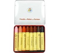 Stockmar 32200 Crayons de Cire édition spéciale du Monde avec 8 Crayons de Couleur Multicolores, emballés dans Un étui en tôle Pratique, idéal pour la Maternelle, Convient aux Enfants à partir de 3