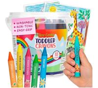 Crayons de Cire pour Tout-Petits 3-8 Ans - 18 Crayons Bébé pour Enfants 4-8 Ans - Avec Feuilles de Coloriage Imprimées - Lavables