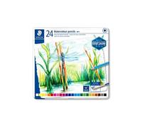 Staedtler Crayons de couleur aquarellables 14610C C24 – 24 couleurs, mine 3 mm, boîte métal