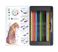 Crayons De Couleur Aquarellables Boite Métallique 12 Pièces + 1 Pinceau
