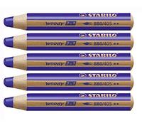 Crayons de couleur, aquarelle & craies de cire - STABILO woody 3 in 1 - Pack de 5 - bleu outremer