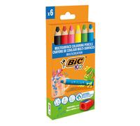 Crayons de couleur - BIC - Kids - 6 crayons - Multi-surfaces - Pour enfants à partir de 3 ans