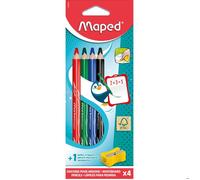 Crayons de Couleur Effaçables à Sec - MAPED - Marker'peps - Mine Grasse - Bois FSC - 4 Couleurs
