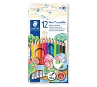 Staedtler Noris Erasable, Crayons de couleur gommables avec système anti-casse, Mine douce de 3 mm, Étui carton avec 12 couleurs vives différentes, 144 50NC12