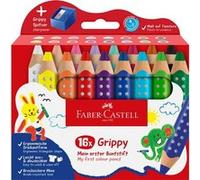 Faber-Castell 110645 Set Grippy, 16 Gros Crayons de Couleurs Enfants, Kit Dessin Facile à Laver, Crayon de Couleurs Enfant de Forme Triangulaire Ergonomique et Épaisseur de 10mm, Taille Crayon Inclu