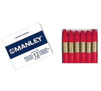 Crayons de couleur Manley CARMIN (10) | Etui unicolore 12 Unités | Cires colorées professionnelles | Étui de crayons lignés souples | Les couleurs peuvent être mélangées | étui amovible