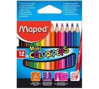 MAPED - Crayons de couleur COLOR'PEPS Mini, étui en carton de 12, triangulaire, longueur: 87 mm, mine douce et résistante à la cassure, corps à la couleur de l'en G