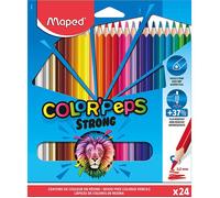 Maped - Crayons de Couleur STRONG Color'Peps - 24 Crayons de Coloriage Ultra-résistants et Ergonomique - Pochette de 24 Crayons