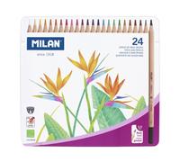 Crayons de couleur - Mine épaisse - 24 couleurs - Boîte métal - Milan