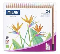 MILAN Crayons de couleur Multicouleur – 24 pièces – Mine épaisse – Boîte métal