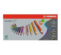 Crayons de couleur - STABILO - Woody 3in1 - Lot de 18 - Aquarellables - Taille-crayon inclus