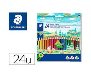 Crayons de couleur staedtler noris 187 triangulaires en bois coloris assortis etui de 24
