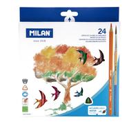 Crayons De Couleur Triangulaires Aquarellables 24 Pièces + Pinceau