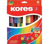 Crayons de couleur triangulaires Kores "DUO", étui carton de 24 pièces + taille-crayon