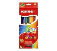 Crayons de couleur triangulaires Kores "DUO" étui de 12 pièces + taille-crayon