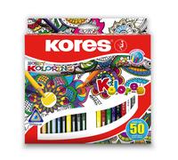 Kores - Kolores : 50 Crayons de couleur pour enfants, débutants et adultes, à mine tendre et forme triangulaire, fournitures scolaires, lot de 50 couleurs assorties.