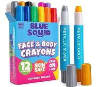 Crayons de Peinture Visage pour Enfants Blue Squid - Kit 12 Couleurs Vives, Mines Extensibles, Sûr, Peau Sensible - Maquillage Corporel Fête d’Anniversaire, Théâtre, École, Festival