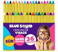 Crayons de Peinture Visage pour Enfants Blue Squid - Kit Étui 36 Couleurs Vives, Mines Extensibles à Base d’Eau - Maquillage Corporel Fête d’Anniversaire, Théâtre, École, Carnaval, Festival, Halloween
