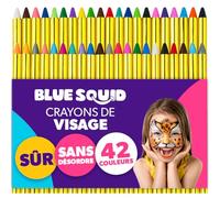 Crayons de Peinture Visage pour Enfants Blue Squid - Kit Étui 42 Couleurs Vives, Mines Extensibles à Base d’Eau - Maquillage Corporel Fête d’Anniversaire, Théâtre, École, Carnaval, Festival, Halloween