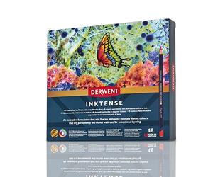 Crayons Derwent Inktense, Set de 48 Crayons de Couleur Aquarellables Permanents. Soluble à L'eau, idéal pour le Dessin, le Coloriage et la Peinture sur Papier ou Tissu, Coffret en bois (2300151)