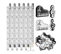 Crayons en bois pour étudiants - Ensemble de crayons de musique, gommes de clavier, papeterie ergonomique sur le thème musical pour étudiants, enseignants, artistes, marquage manuscrit