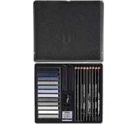 LYRA - Boîte métal de pastels et crayons esquisse tons gris + accessoires - 25 pièces