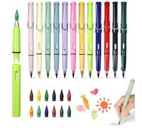 Crayons « Éternels » rechargeables 12 couleurs - corps métal robuste + têtes interchangeables + gomme intégrée - idéal pour écrire, dessiner, colorier en mobilité