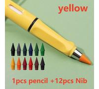 Crayons Éternels Sans Encre Pour Documents,Nouvelle Technologie,Crayon Illimité Kawaii,École D'art,Croquis De Peinture,Papeterie,12 Pièces,13 Pièces - Type Yellow