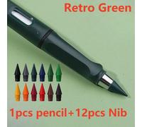 Crayons Éternels Sans Encre Pour Documents,Nouvelle Technologie,Crayon Illimité Kawaii,École D'art,Croquis De Peinture,Papeterie,12 Pièces,13 Pièces - Type Retro Green
