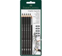 FABER-CASTELL 117897 - Set de crayons Graphite Aquarell, 6 pièces, pinceau aquarelle inclus, pour artistes