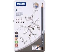 MILAN Crayons graphite – Assortiment de mines 2H, H, HB, B, 2B, 4B, 6B + 2 gommes