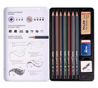Crayons Graphite - Assortiment De Mines 2h,H,Hb,B,2b,4b,6b + 2 Gommes - Milan