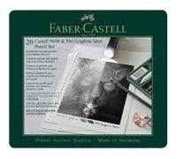 Faber-Castell 115224 Pitt Monochrome & 9000 Crayons Graphite, Boîte de 20, Ultra Mat, Graphite Classique, 8 degrés Chaque, Gomme et Taille-Crayon Inclus, pour dessin et Croquis, Tons Profonds