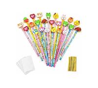 Crayons Graphite - Jzk - Lot De 24 - Gommes Animaux Détachables - Sachets Cadeaux Inclus - Multicolore