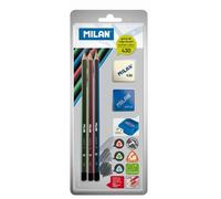 MILAN Blister 3 crayons graphite triangulaires avec taille-crayons Afila et gomme