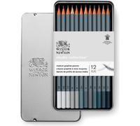 Crayons graphite Winsor & Newton, 12pcs Medium dans une boîte en métal